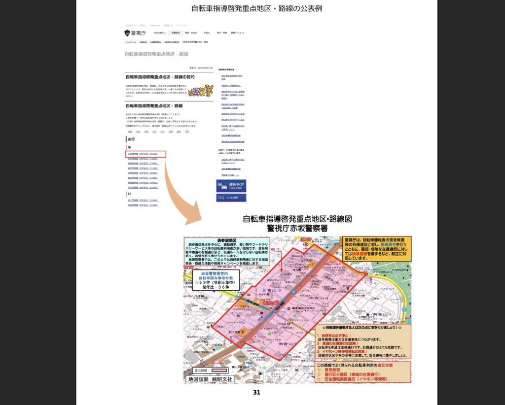 自転車指導啓発重点地区・路線の公表例